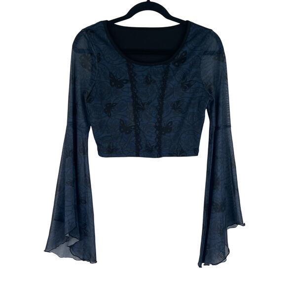 Corpse Bride Tops - Tim Burton's Corpse Bride Romwe Black Blouse sheer butterfly Medium Whimsigoth